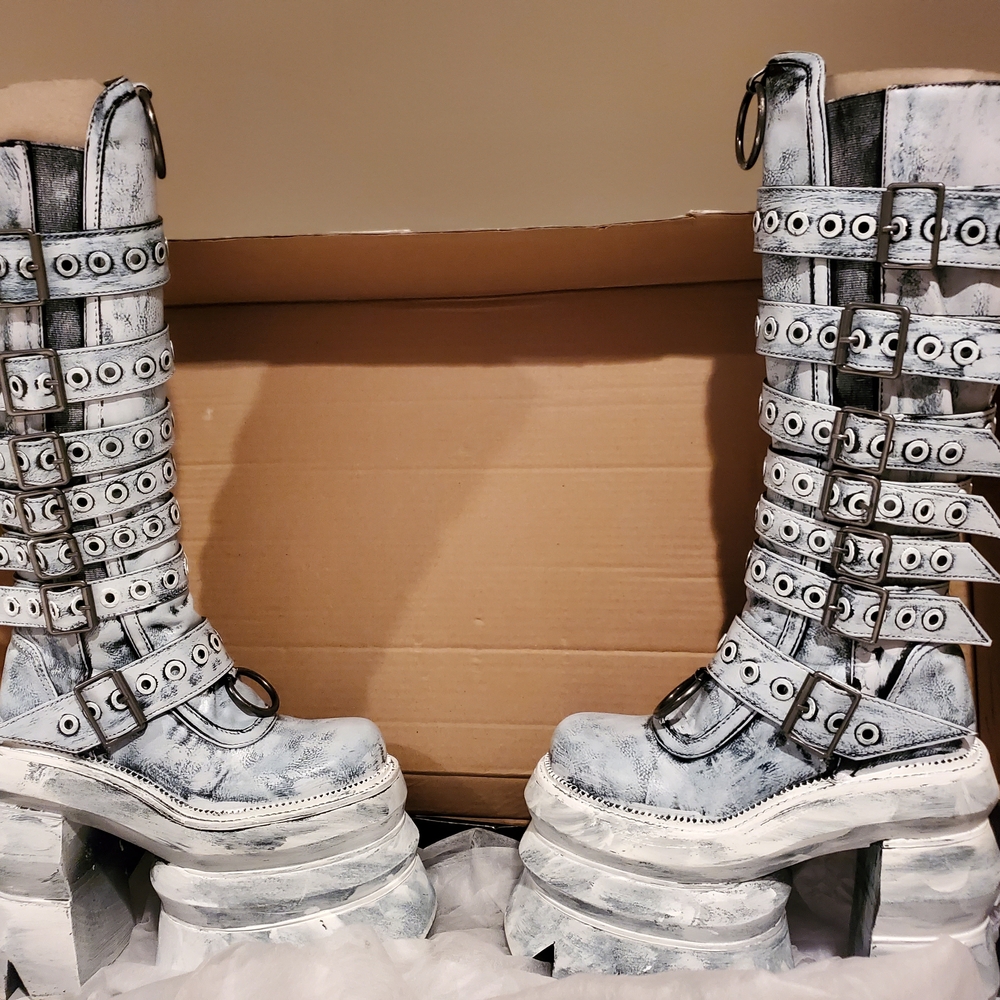 Dolls Kill Distressed White Platform Boots